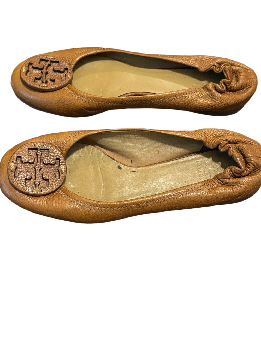 Tory Burch Tan Leather Logo Ballet Flats Size 9 - Picture 6 of 7
